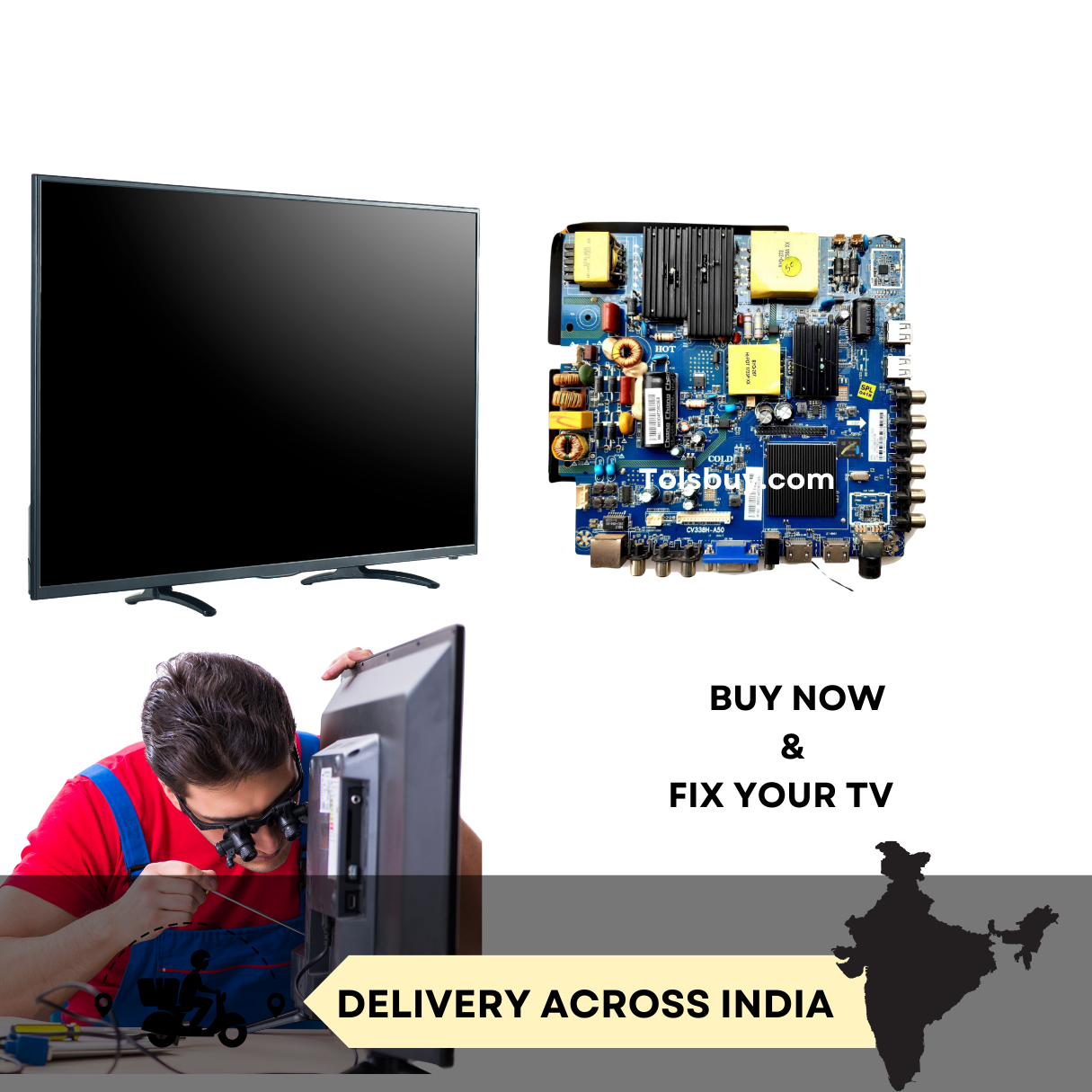CV338H-A50 LED TV Motherboard | Original Board for LLYOD & CROMA TVs TOLSBUY